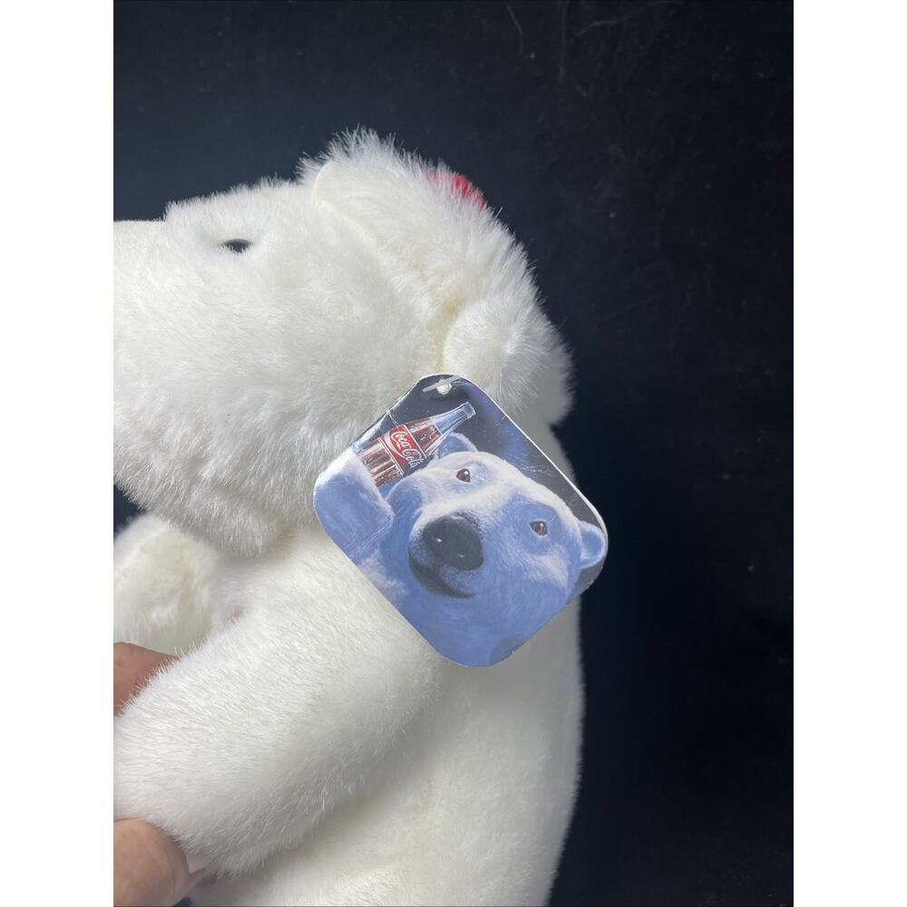 Coca Cola Bear 1996 12" Plush Stuffed Animal White Polar With Santa Hat Vintage - Picture 4 of 9